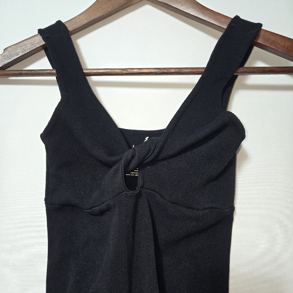 Free People Intimatley Front Twist Ribbed Black Tank Top